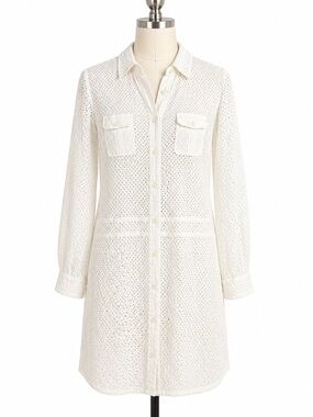 adampluseve by Adam Lippes White Eyelet Cotton Shirt Dress | Size 8